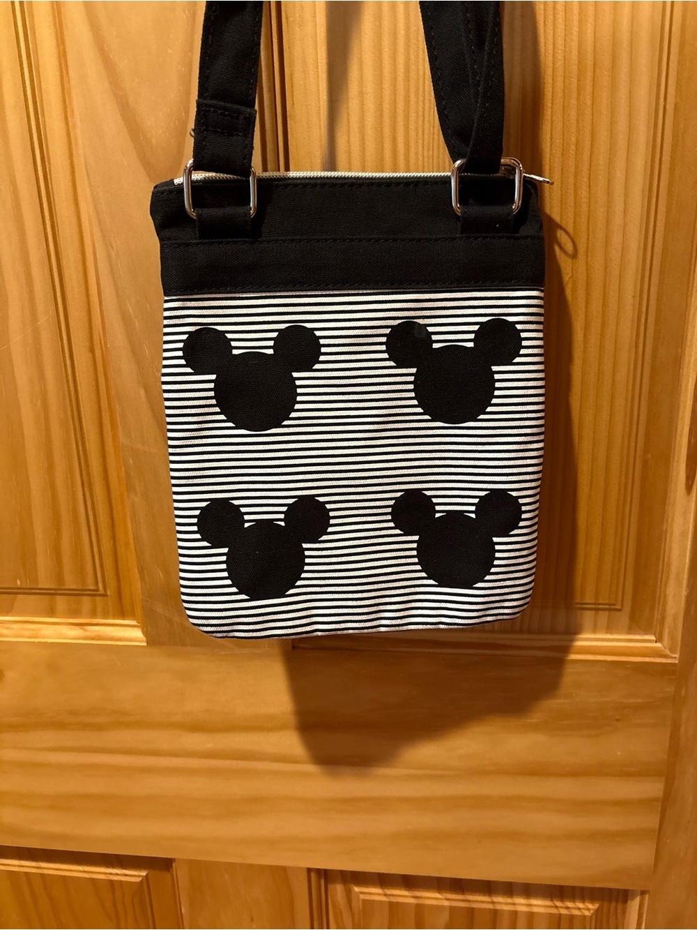 Authentic Disney Parks Mickey Mouse Black & White Striped Crossbody Bag - Picture 3 of 15